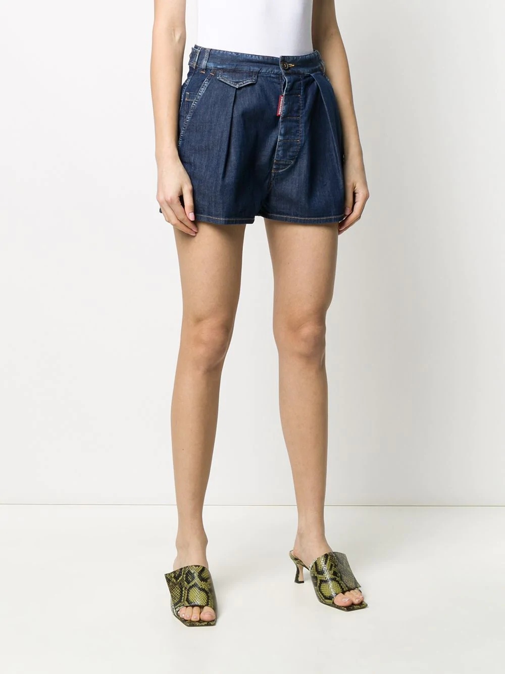 pleated denim shorts - 3