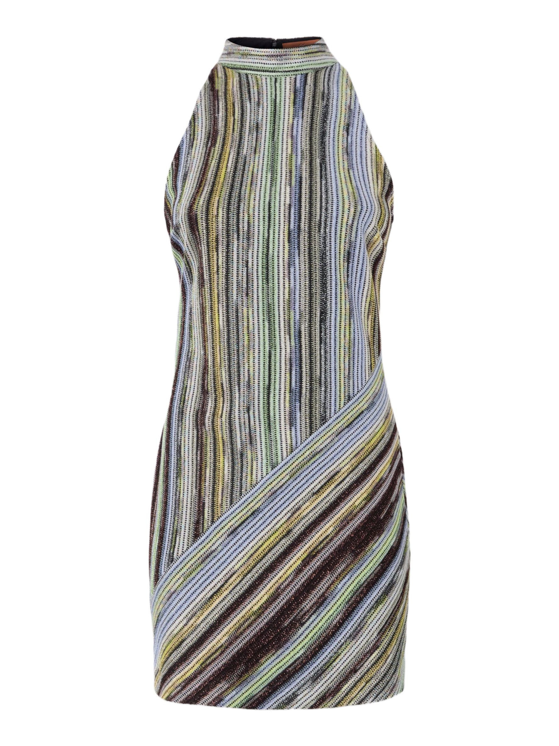 Missoni Sleeveless Mini-dress In Striped Lamé Slub Viscose in Green Multi at Nordstrom - 2