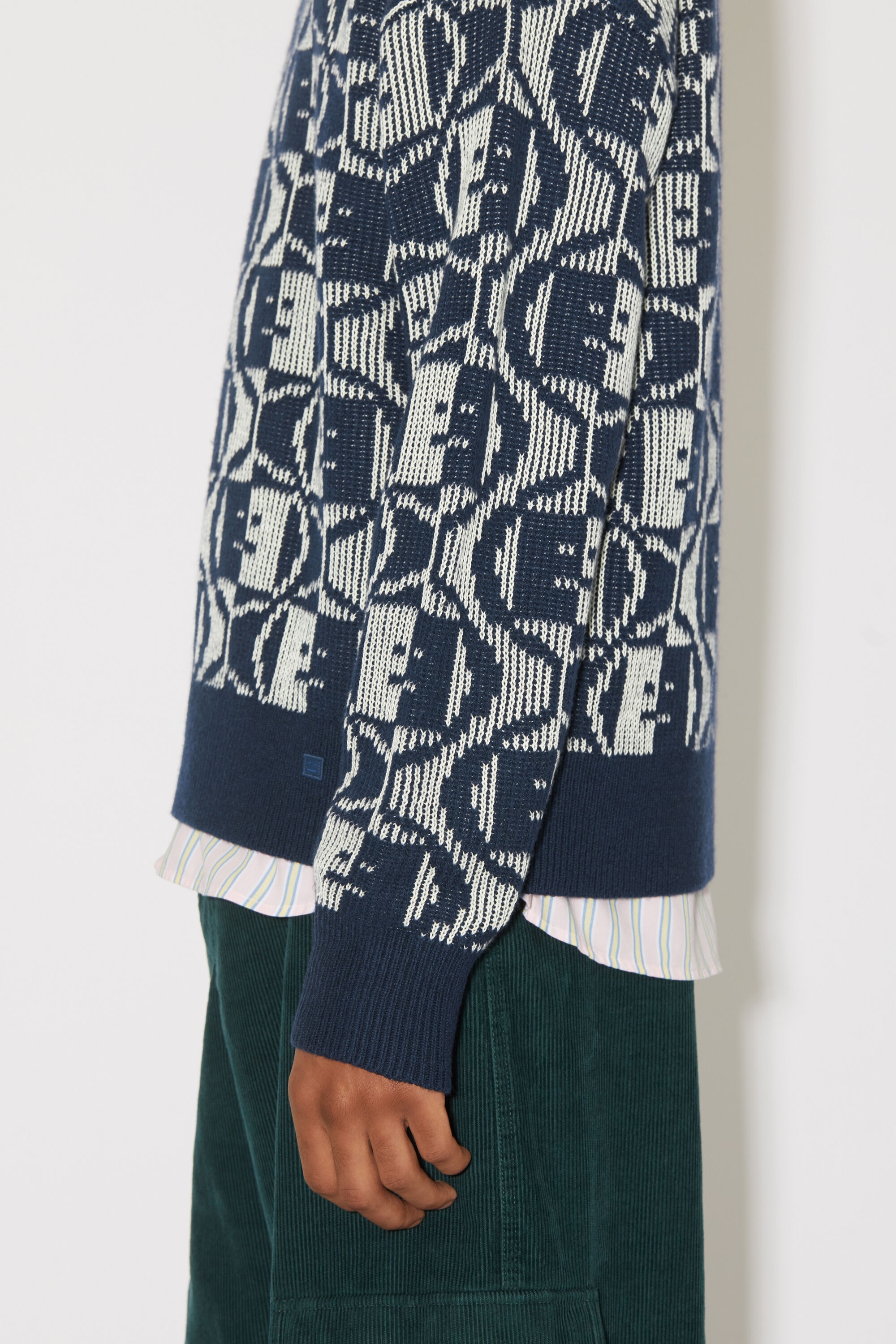 Jacquard crew neck jumper - Navy/oatmeal melange - 5