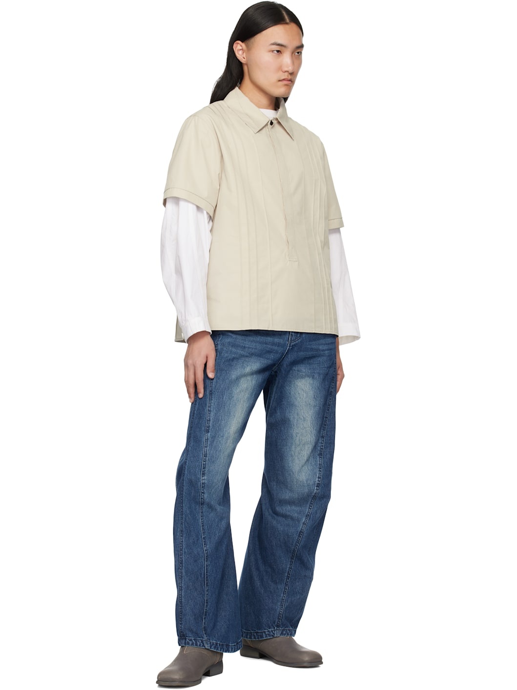 Beige Pin Tuck Shirt - 5