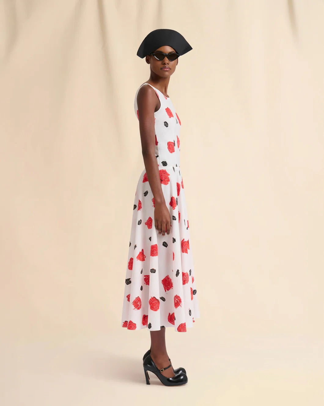 WHITE POPLIN BUSTIER DRESS WITH IRIS PRINT - 5