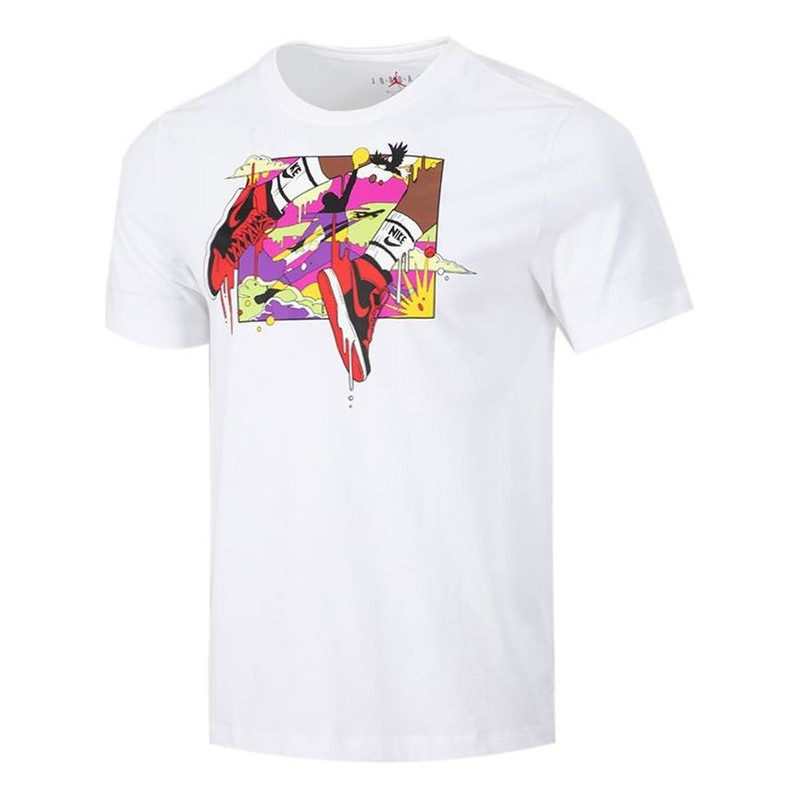 Air Jordan Running Training Casual Round Neck Cartoon Printing Short Sleeve White DO1927-100 - 1