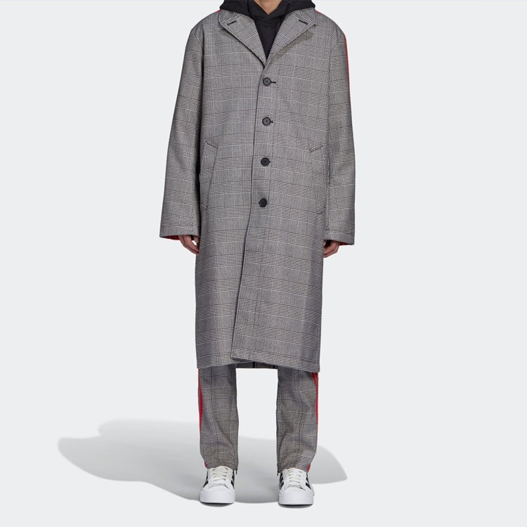 adidas originals x 424 Trench Coat Crossover Gray Plaid Long Windbreaker Gray FS6235 - 3