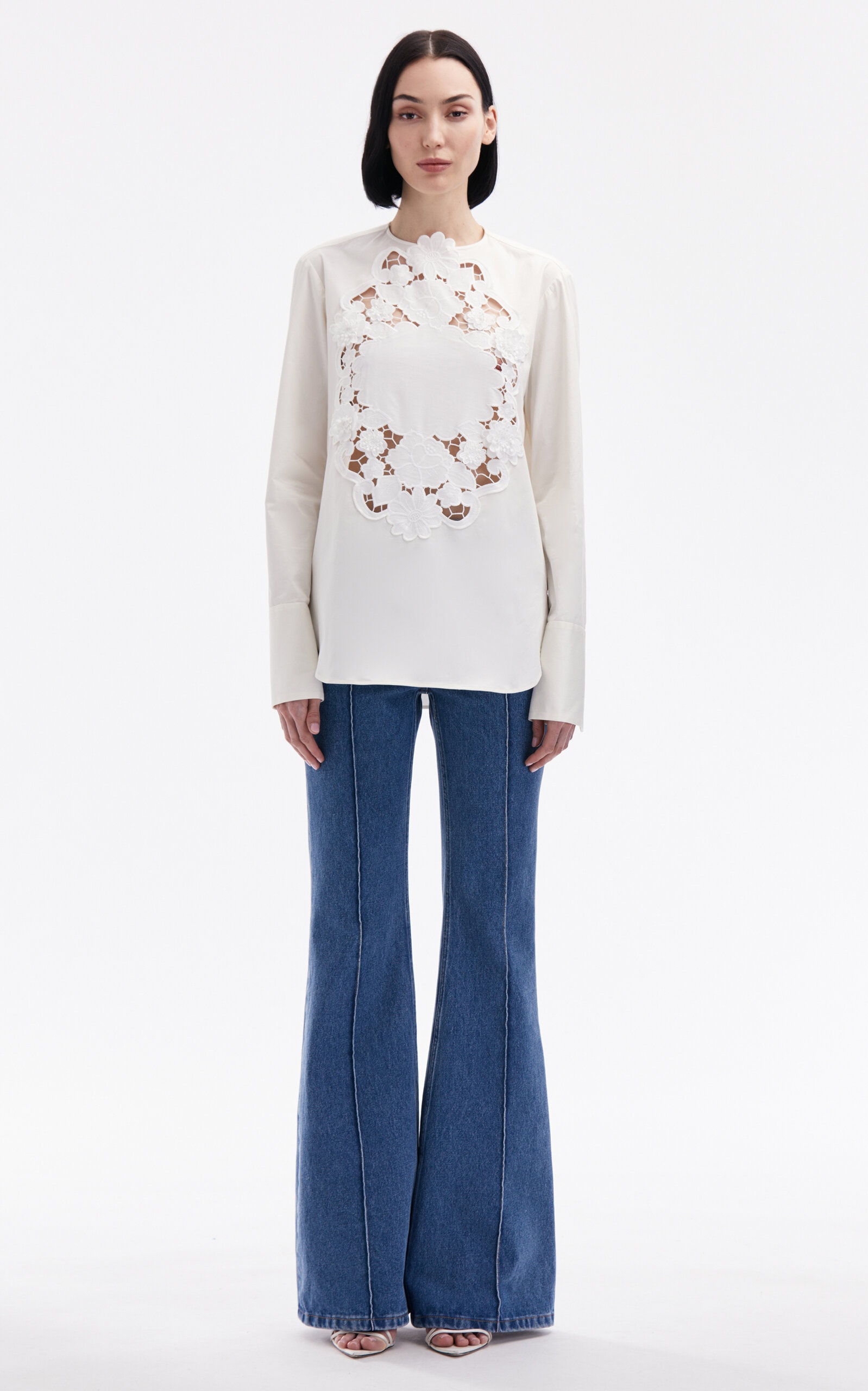 Floral-Appliquéd Cotton-Poplin Blouse white - 4