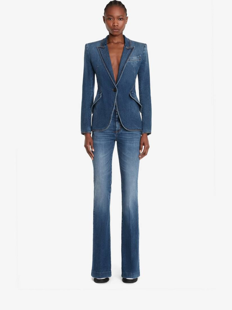 Women's Stretch Denim Jacket in Washed Blue - 1