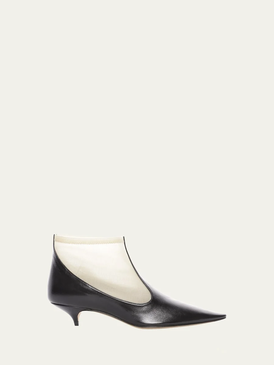 Pointed Mesh Kitten-Heel Booties - 1