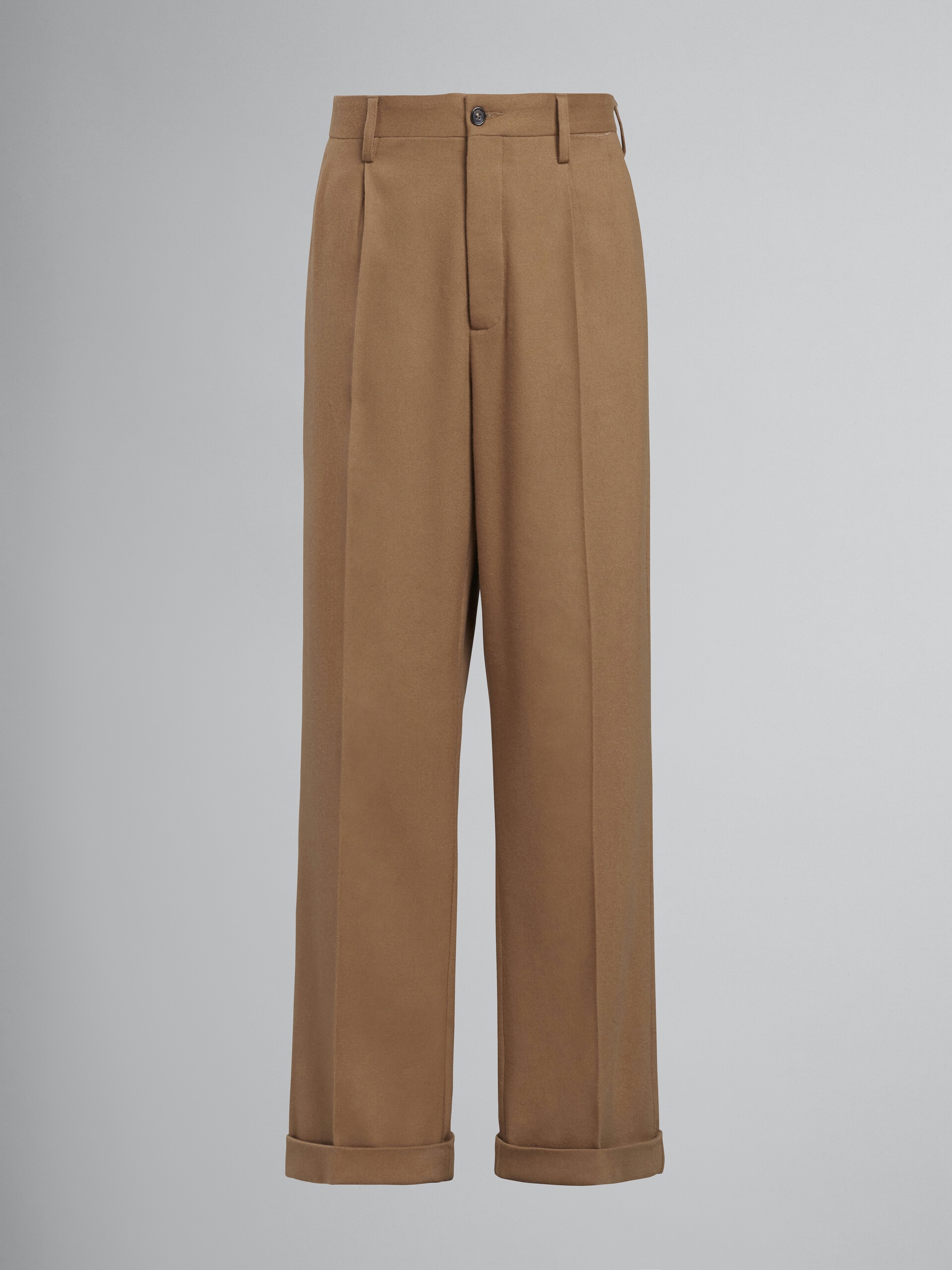 BEIGE TUXEDO-STYLE WOOL FLANNEL PANTS - 1