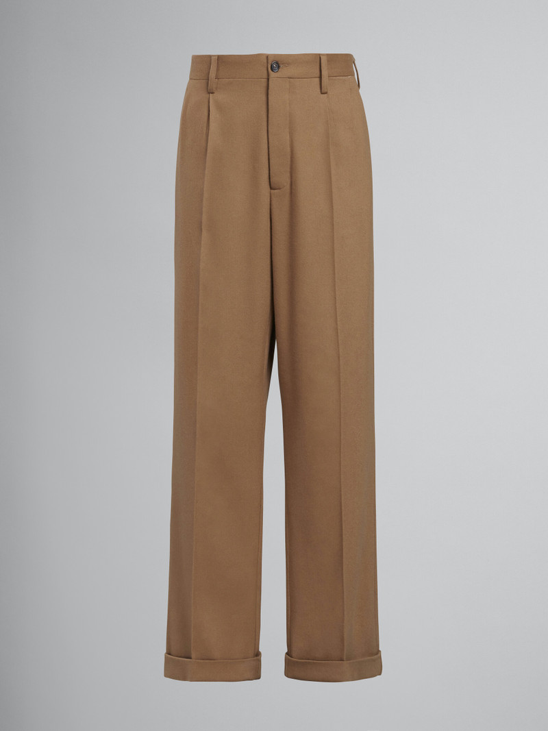 BEIGE TUXEDO-STYLE WOOL FLANNEL PANTS 1