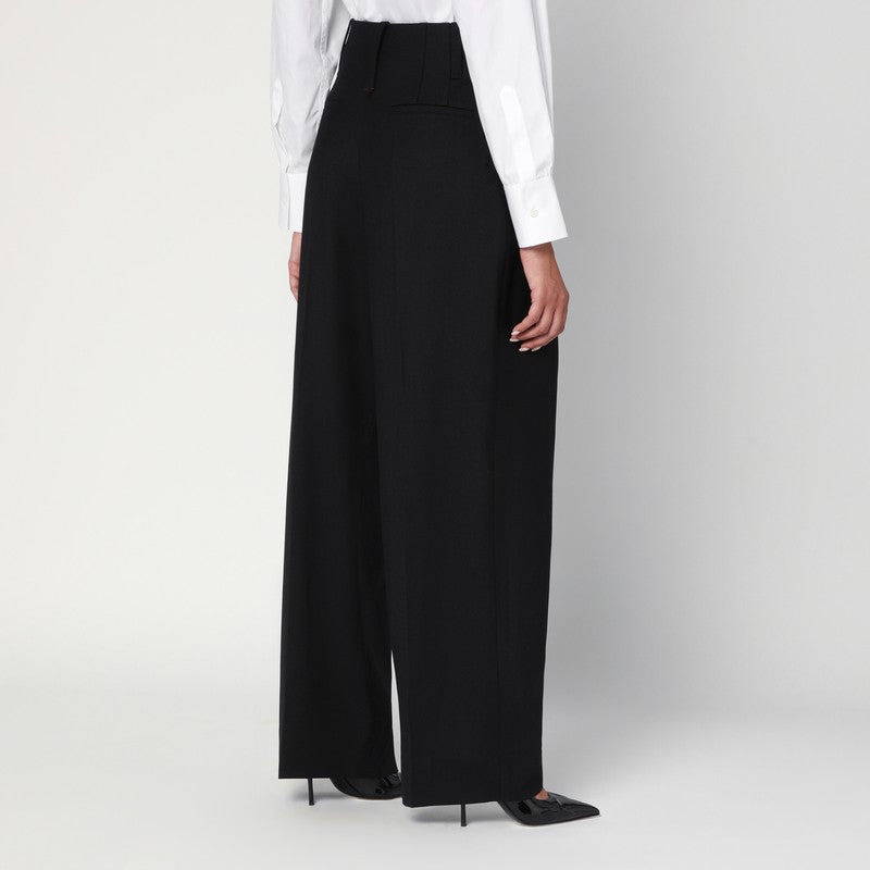 Victoria Beckham Wide Black Trousers In Wool Blend Women - 2