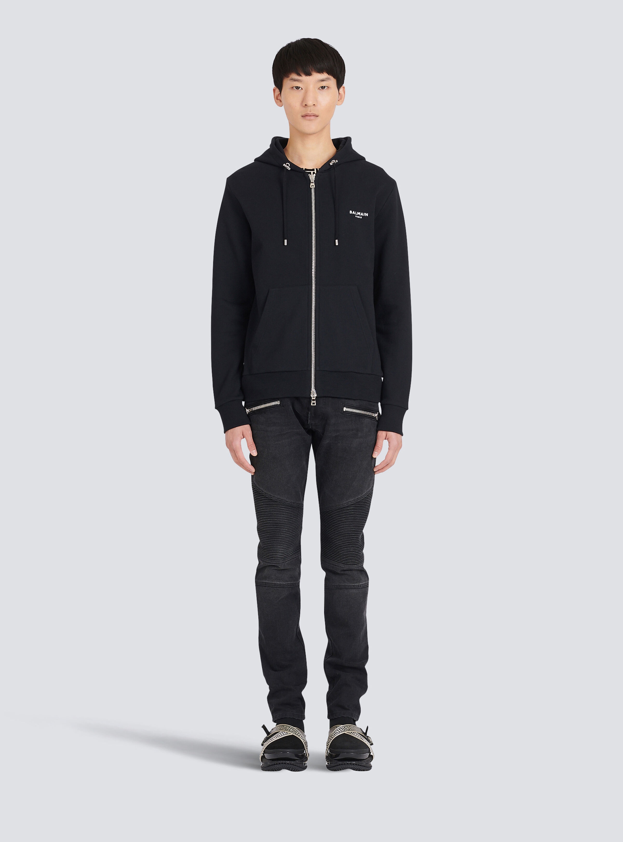 Eco-designed cotton sweatshirt with small flocked Balmain logo - 3
