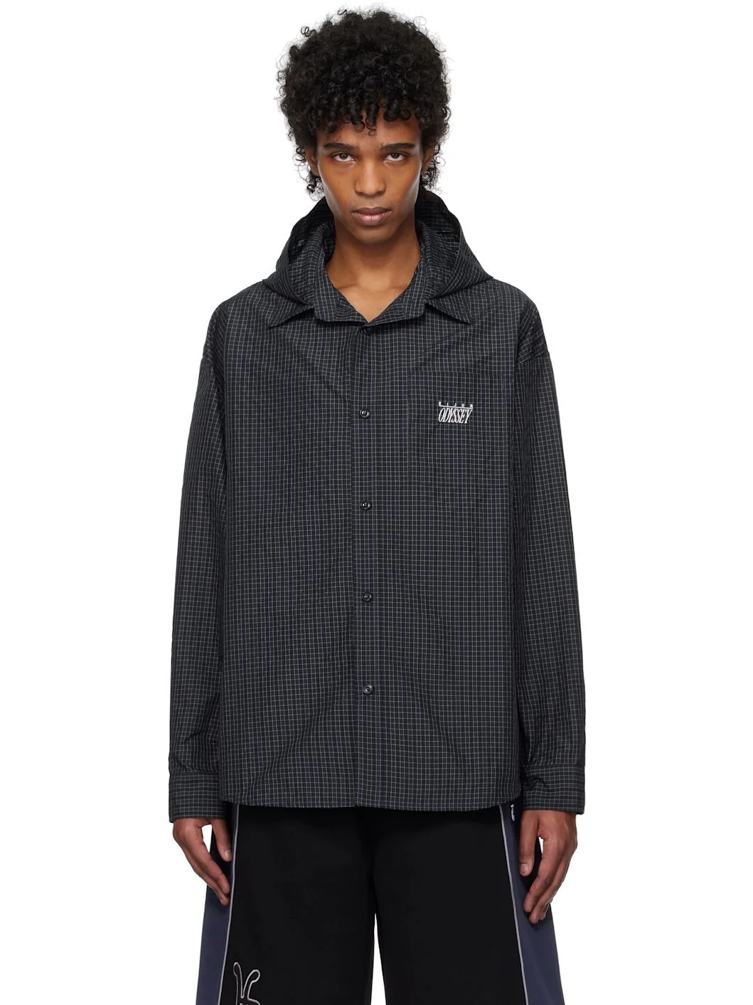 Navy & Black Check Hoodie Shirt - 1