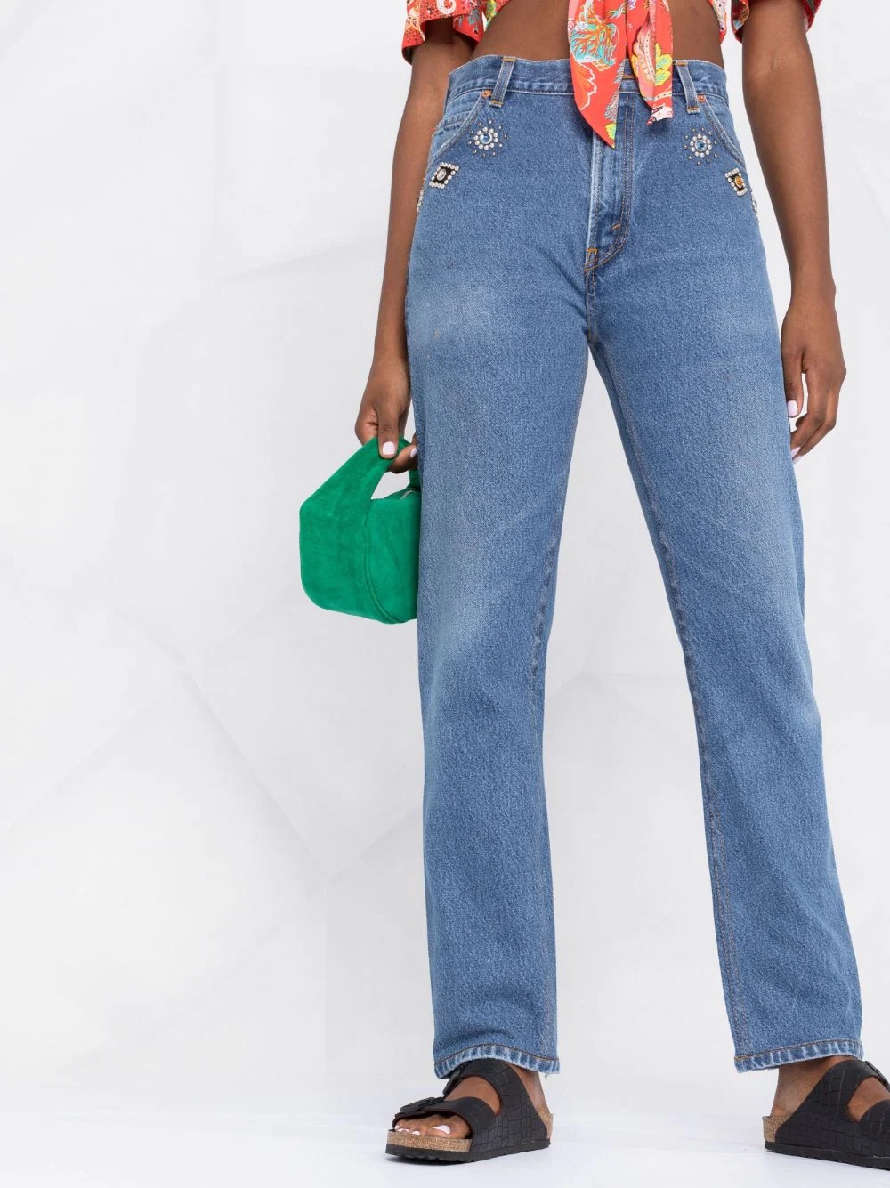 crystal-embellished straight-leg jeans - 5