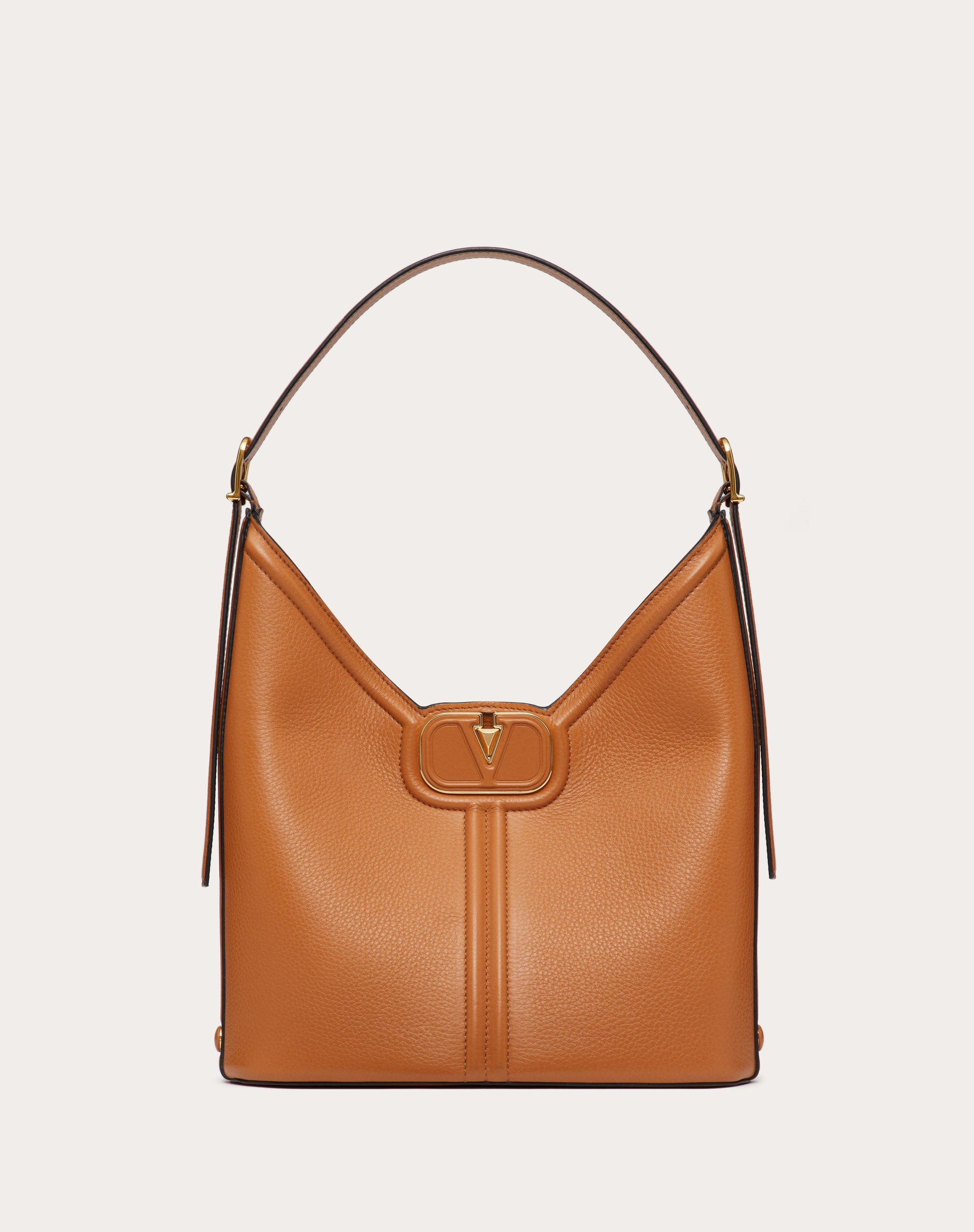 VLOGO LEATHER HOBO BAG IN GRAINY CALFSKIN - 1