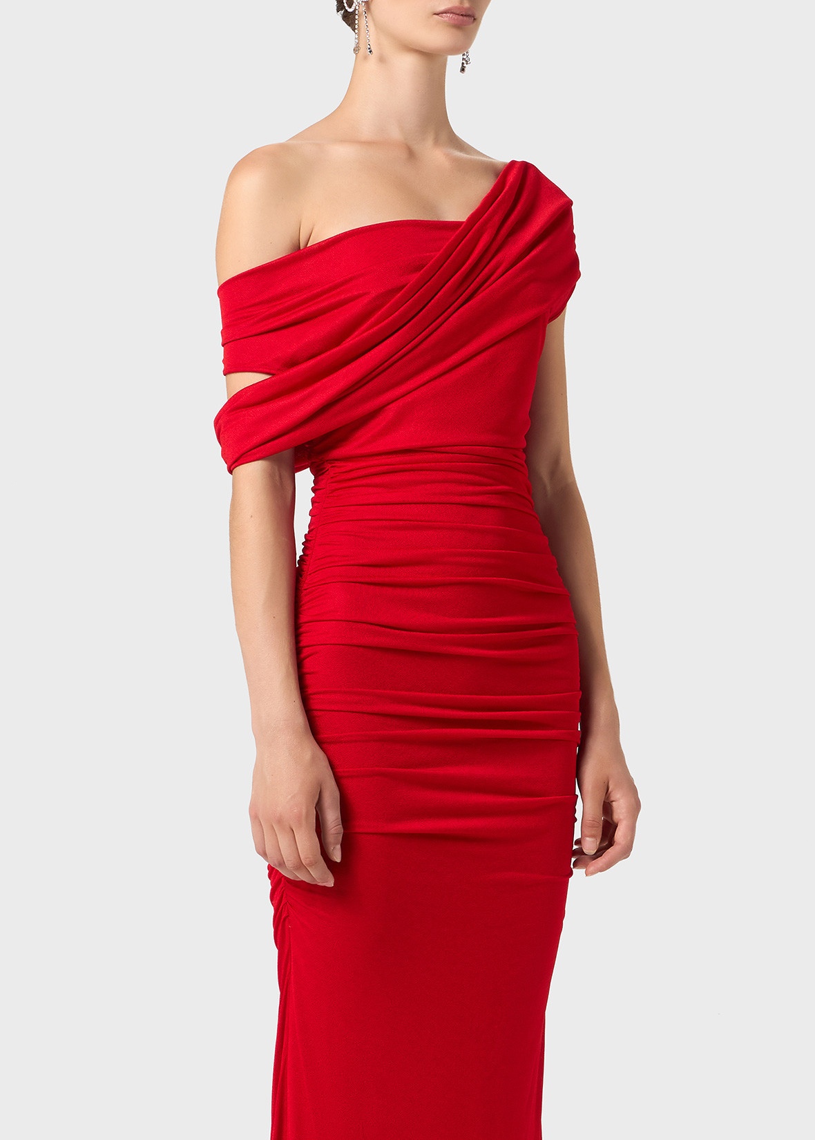 ONE-SHOULDER LONG DRESS WITH DRAPES - 5