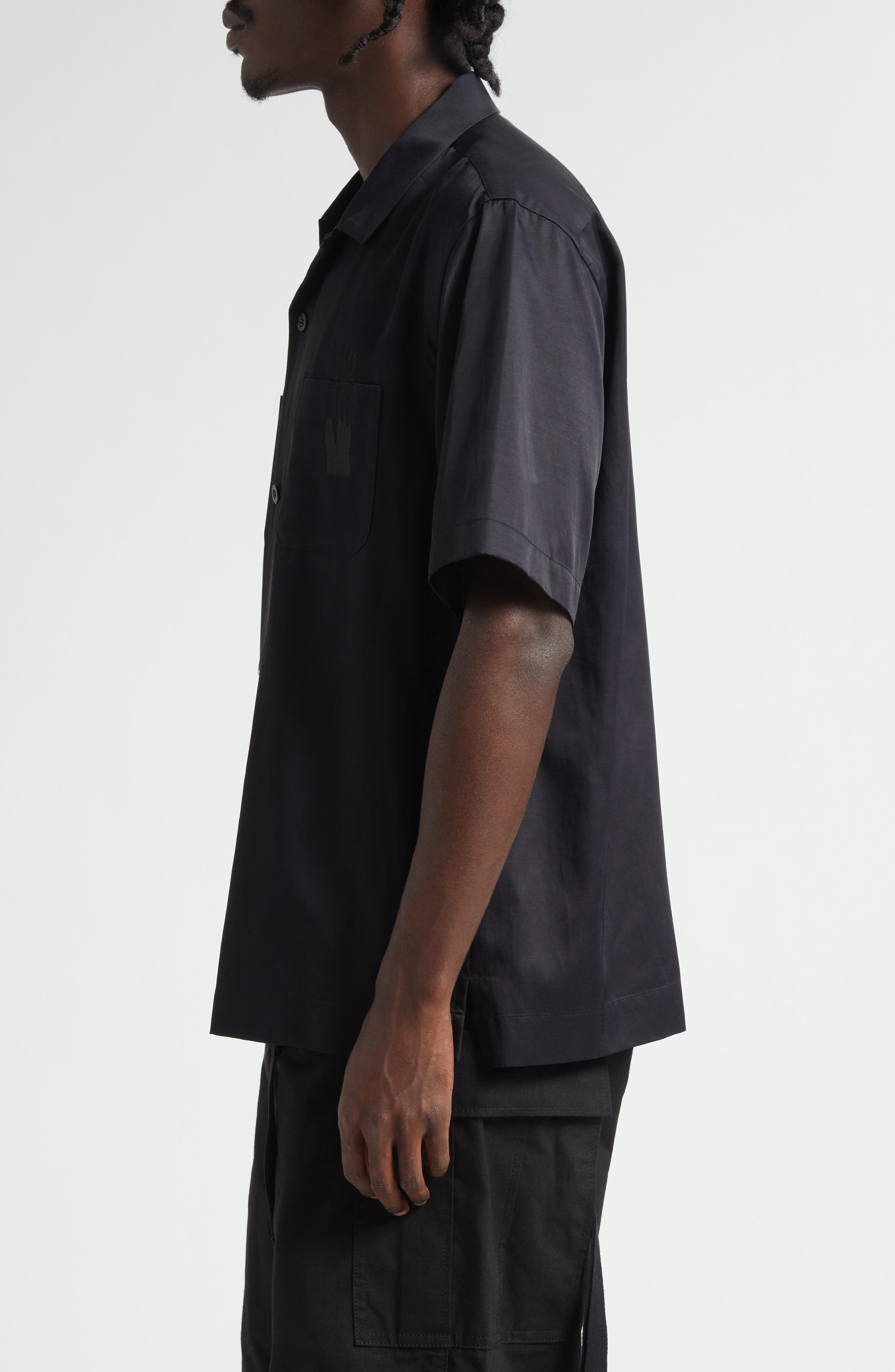 Sacai Where the Wild Things Are Embroidered Satin Camp Shirt in Black at Nordstrom - 4