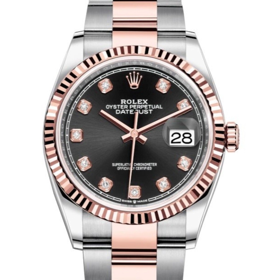 Rolex Datejust 36 Black Diamond Dial Ladies Steel and 18kt Everose Gold Oyster Watch 126231BKDO - 1