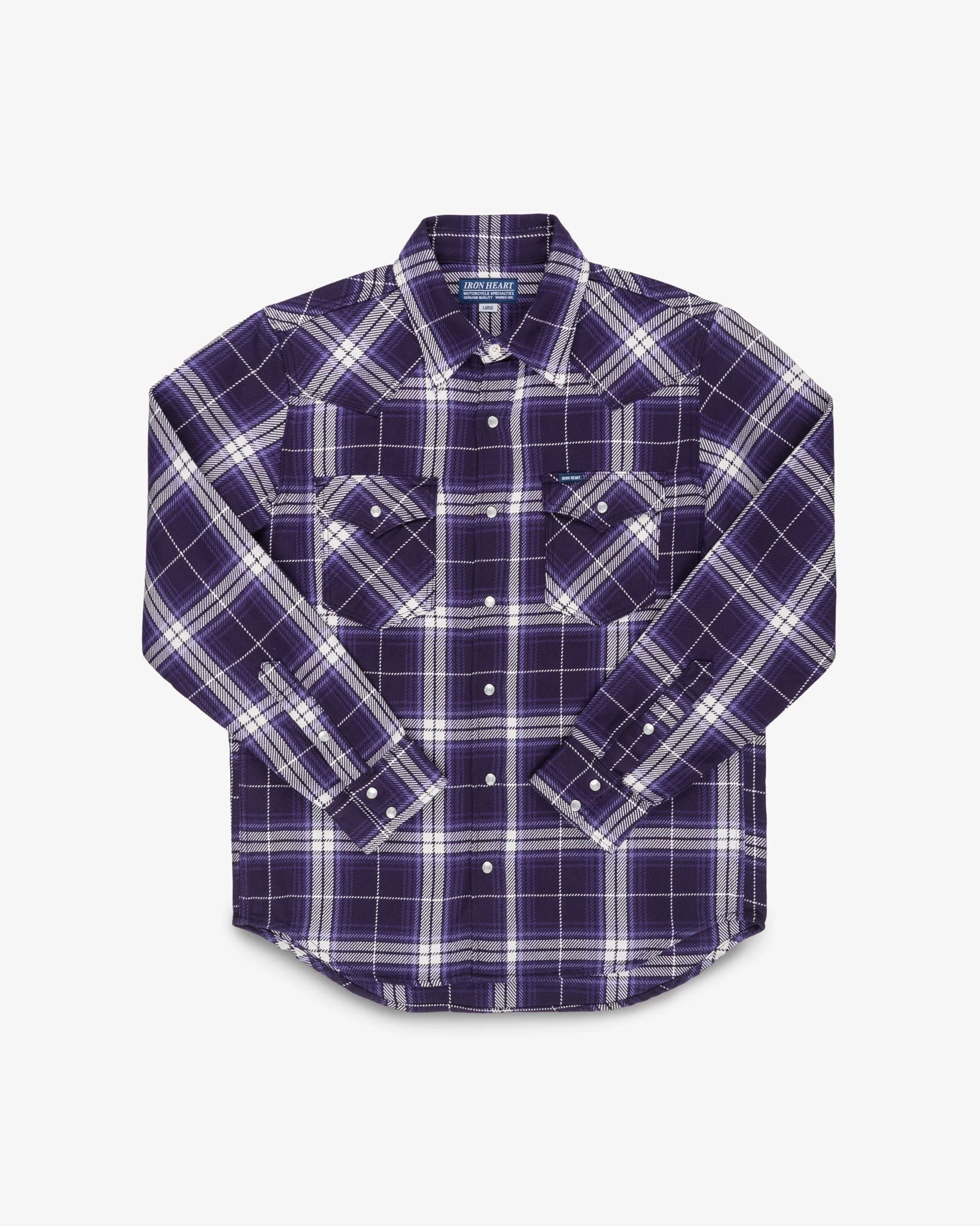 IHSH-439-PUR 9OZ SELVEDGE FLANNEL CHECK WESTERN SHIRT - PURPLE - 1