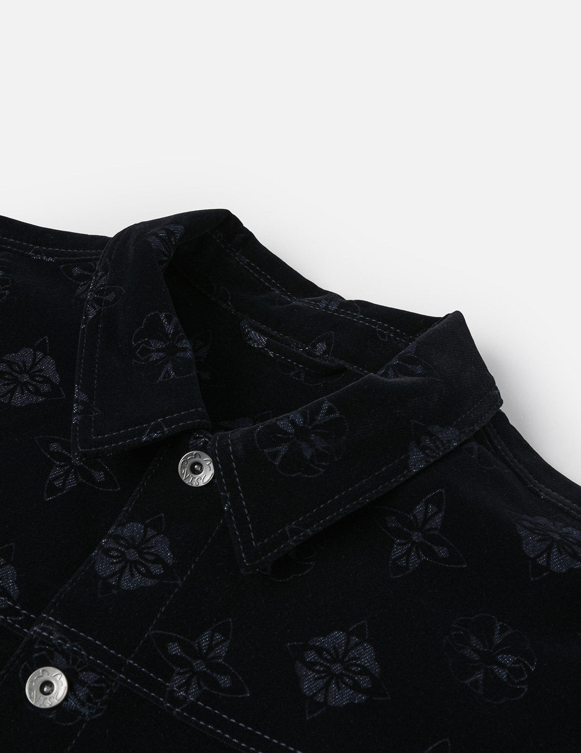 Allover Kamon Flocking Print Relax Fit Denim Jacket - 8