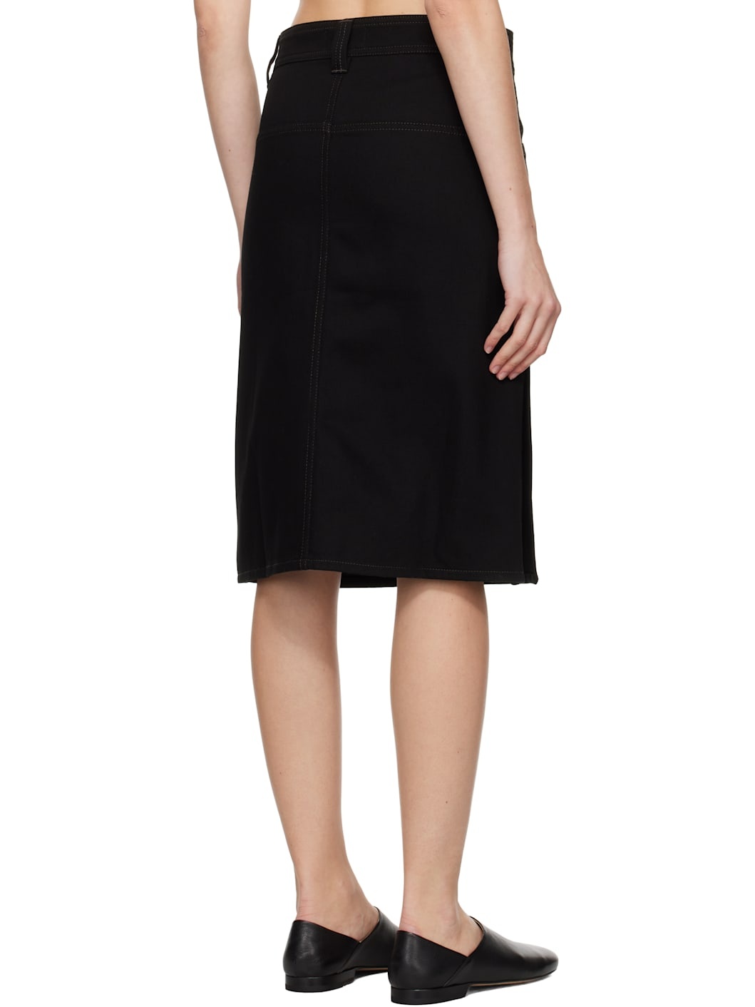 Black Straight Denim Midi Skirt - 3