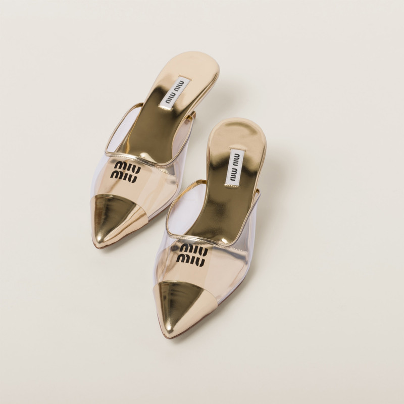 Miu Miu Metallic leather and Plexiglas mules outlook