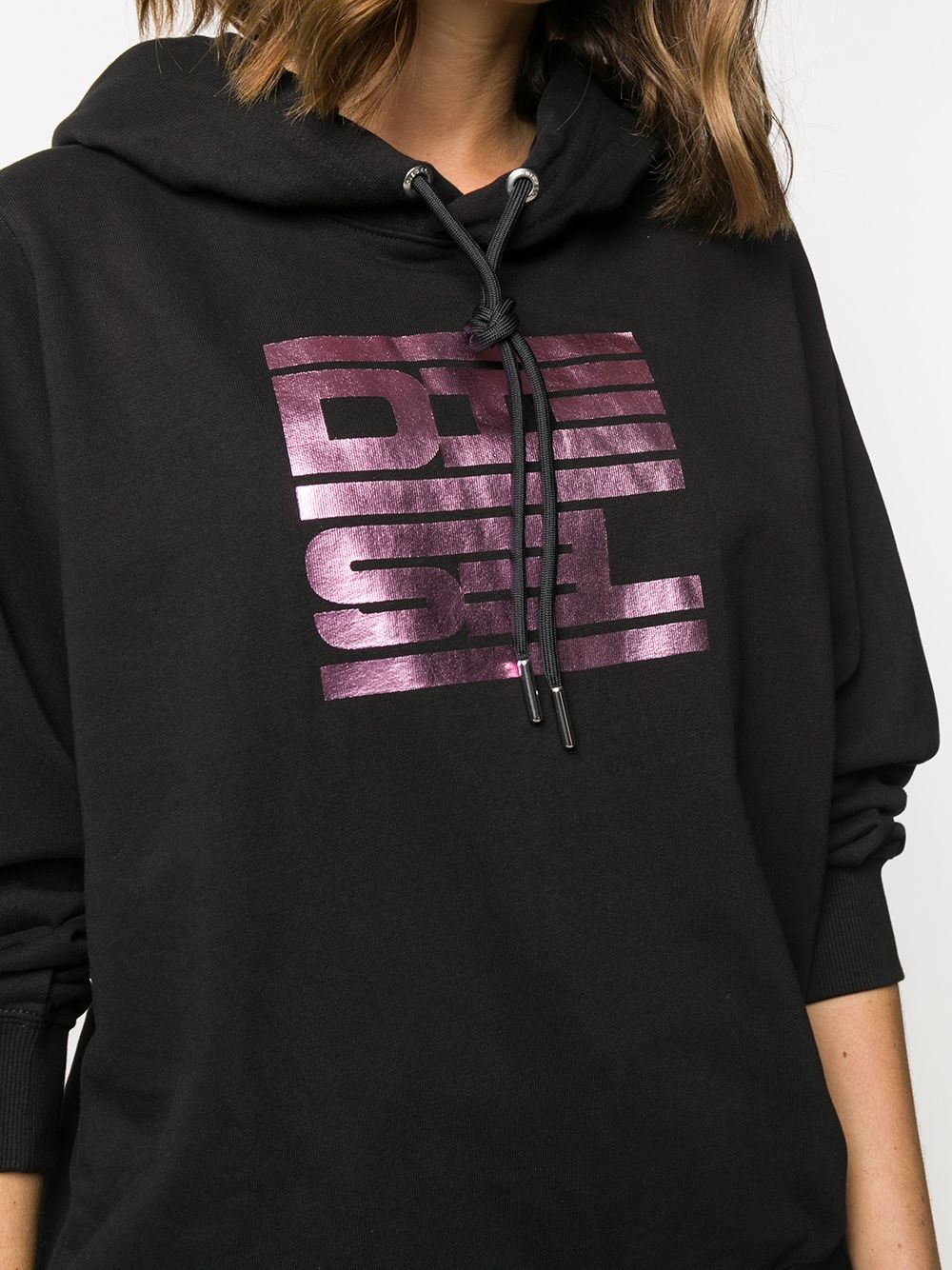 metallic logo print hoodie - 5