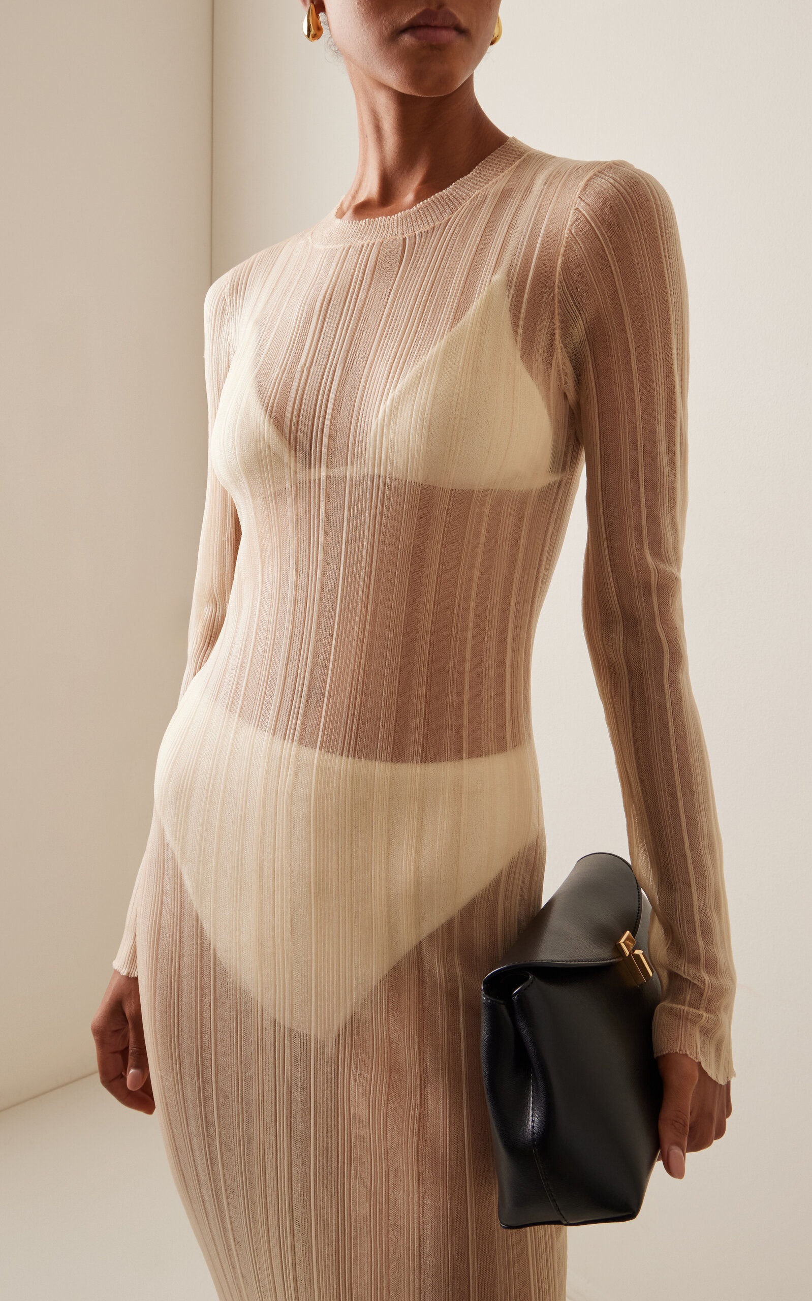 Plissé Nylon Mesh Maxi Dress off-white - 2