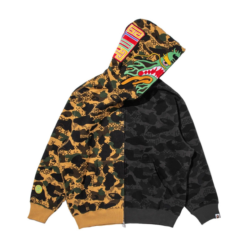 A BATHING APE® BAPE X Clot Camo Split Shark Relaxed Fit Full Zip Hoodie 'Black' 0ZXSWM917151P-BLK outlook