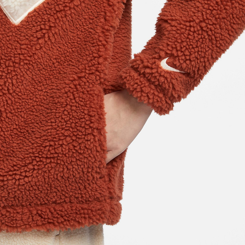 Nike (WMNS) Nike Jacket Sports Hooded Jacket Plush 'Red White' FB8696-832 outlook