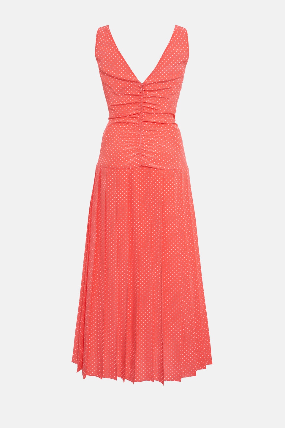 POLKA DOT SILK SLEEVELESS PLEATED DRESS WITH BOW - 2