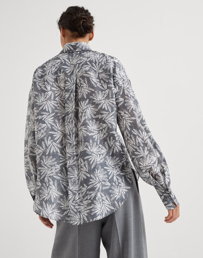 Brunello Cucinelli Silk fern print pongee shirt with monili outlook