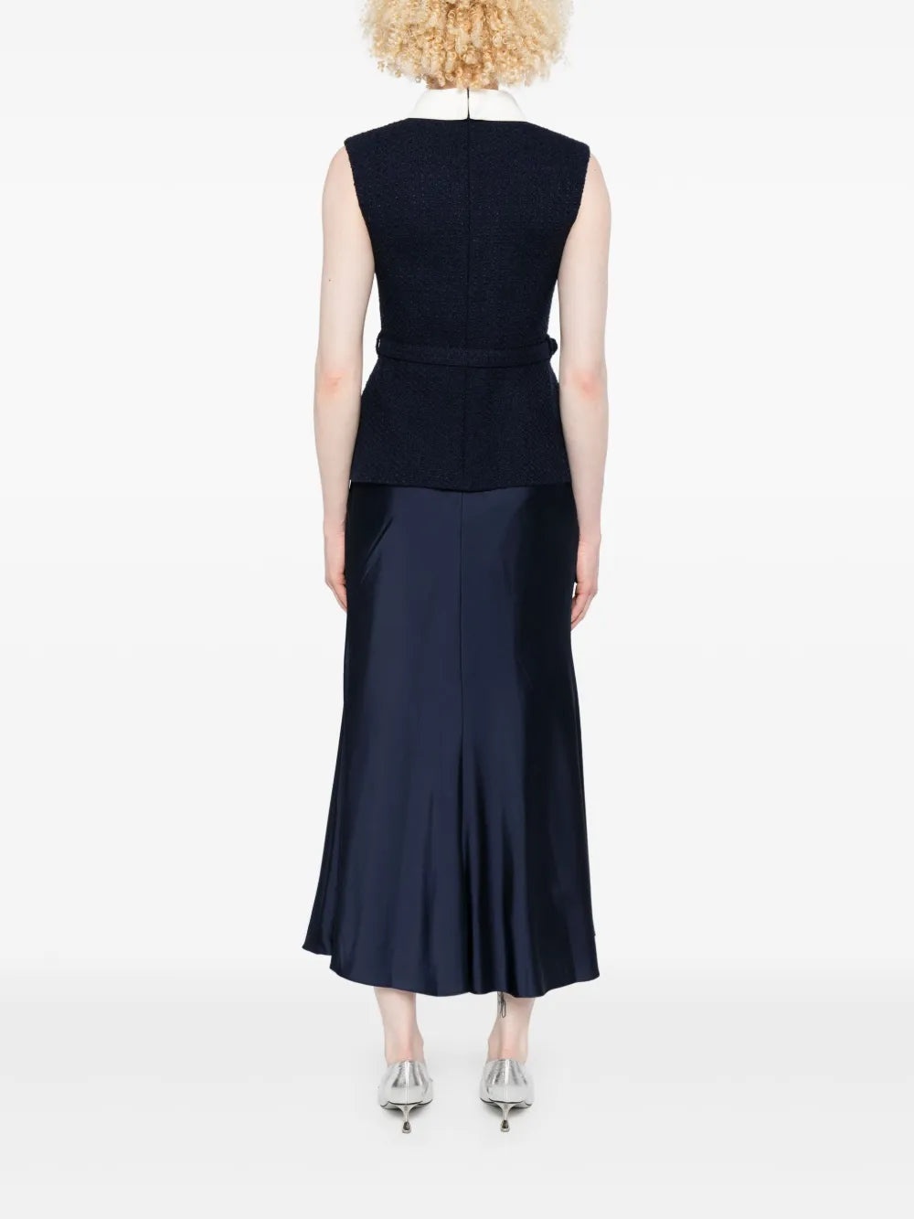 Navy Boucle Sleeveless Midi Dress - 4