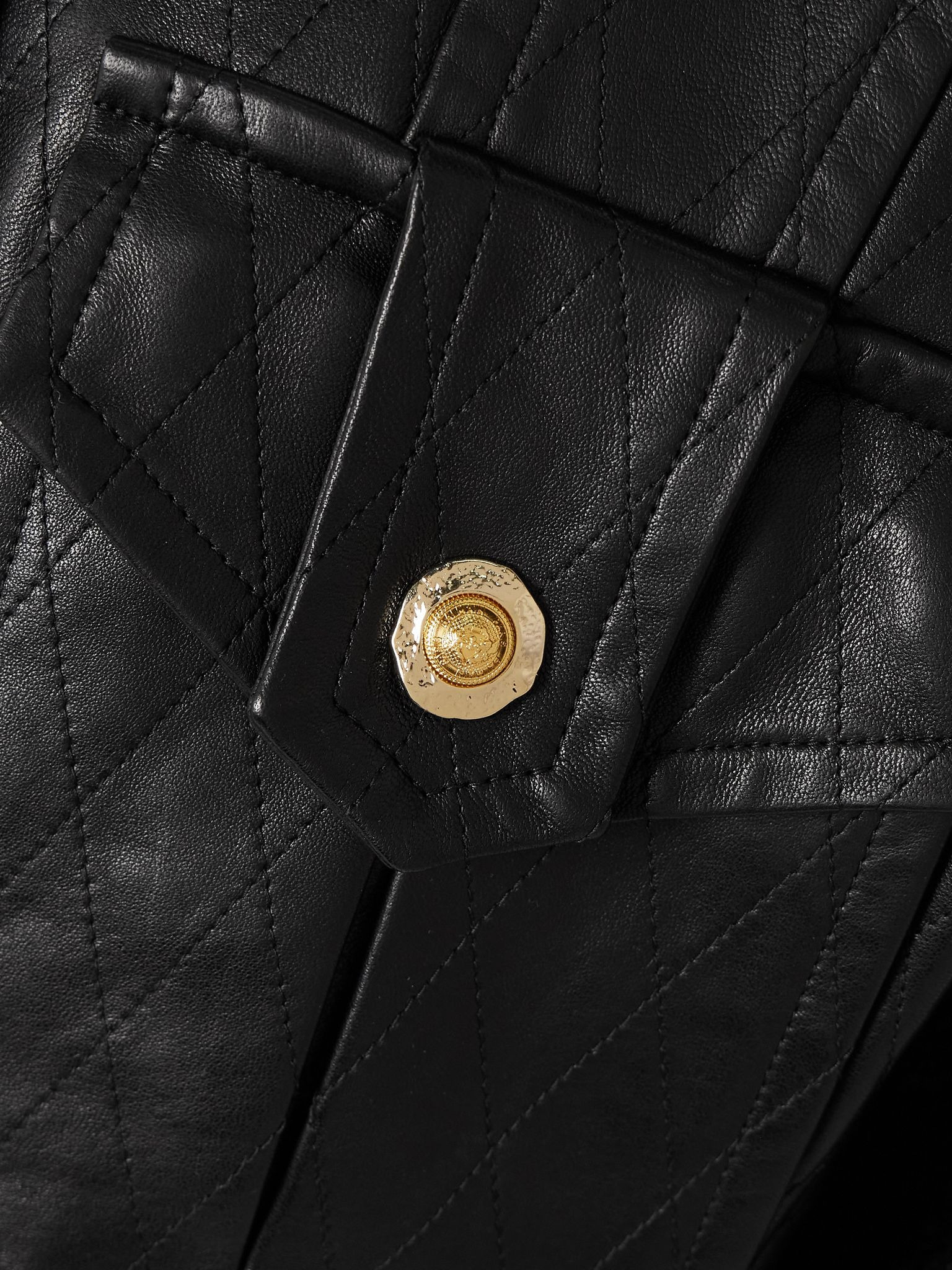 Quilted leather and tweed bomber jacket Black - 5