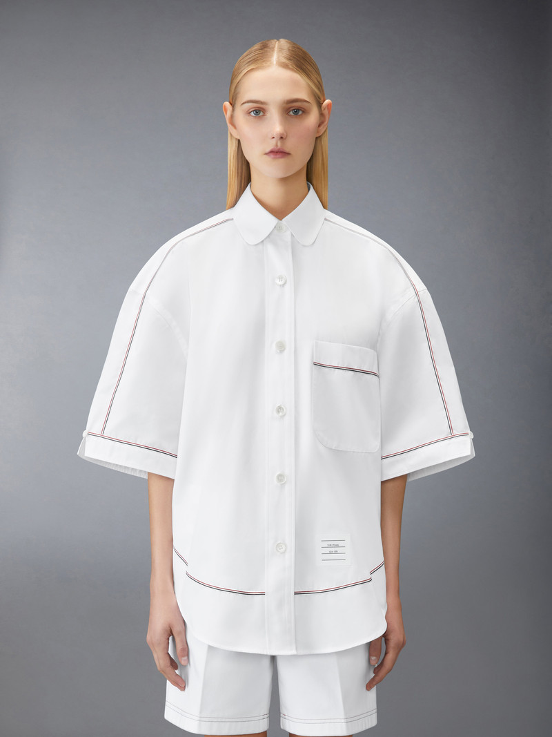 Thom Browne SOLID POPLIN RWB TRIM SUPERSIZED SHORT SLEEVE SHIRT outlook