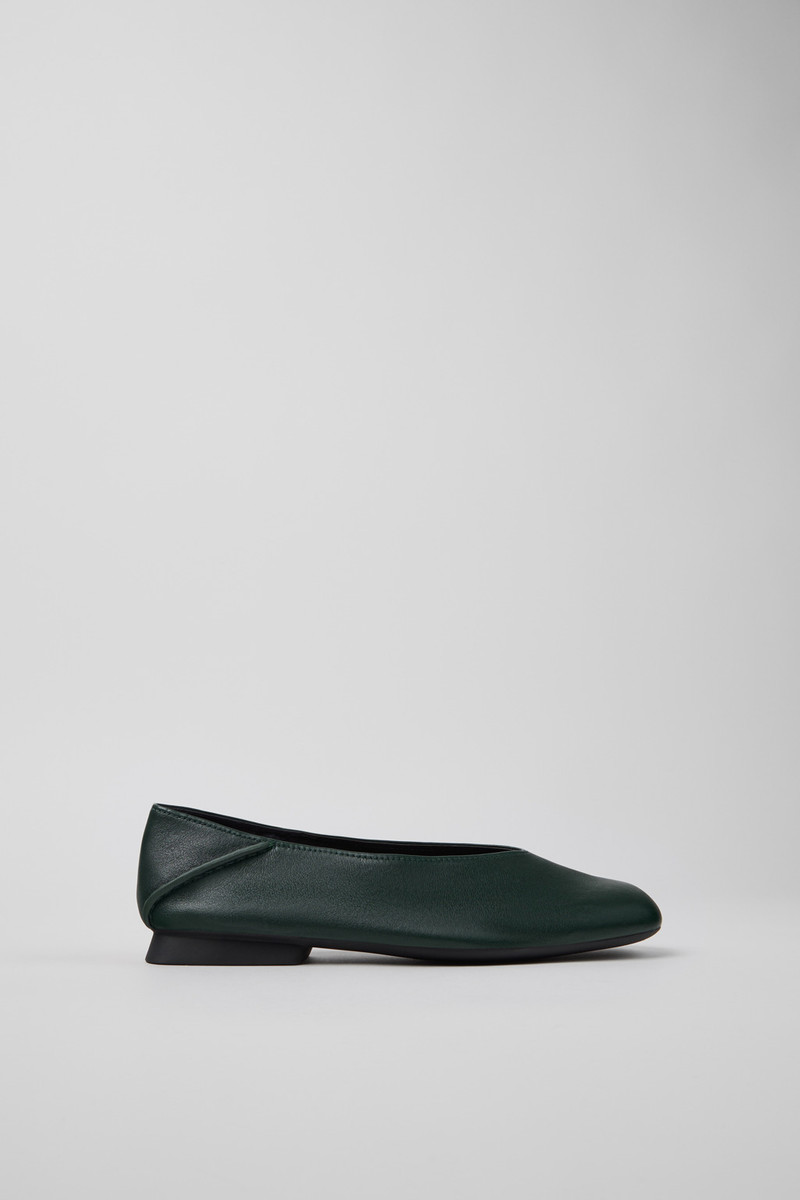 Green Leather Ballerina Shoes for Women. 1