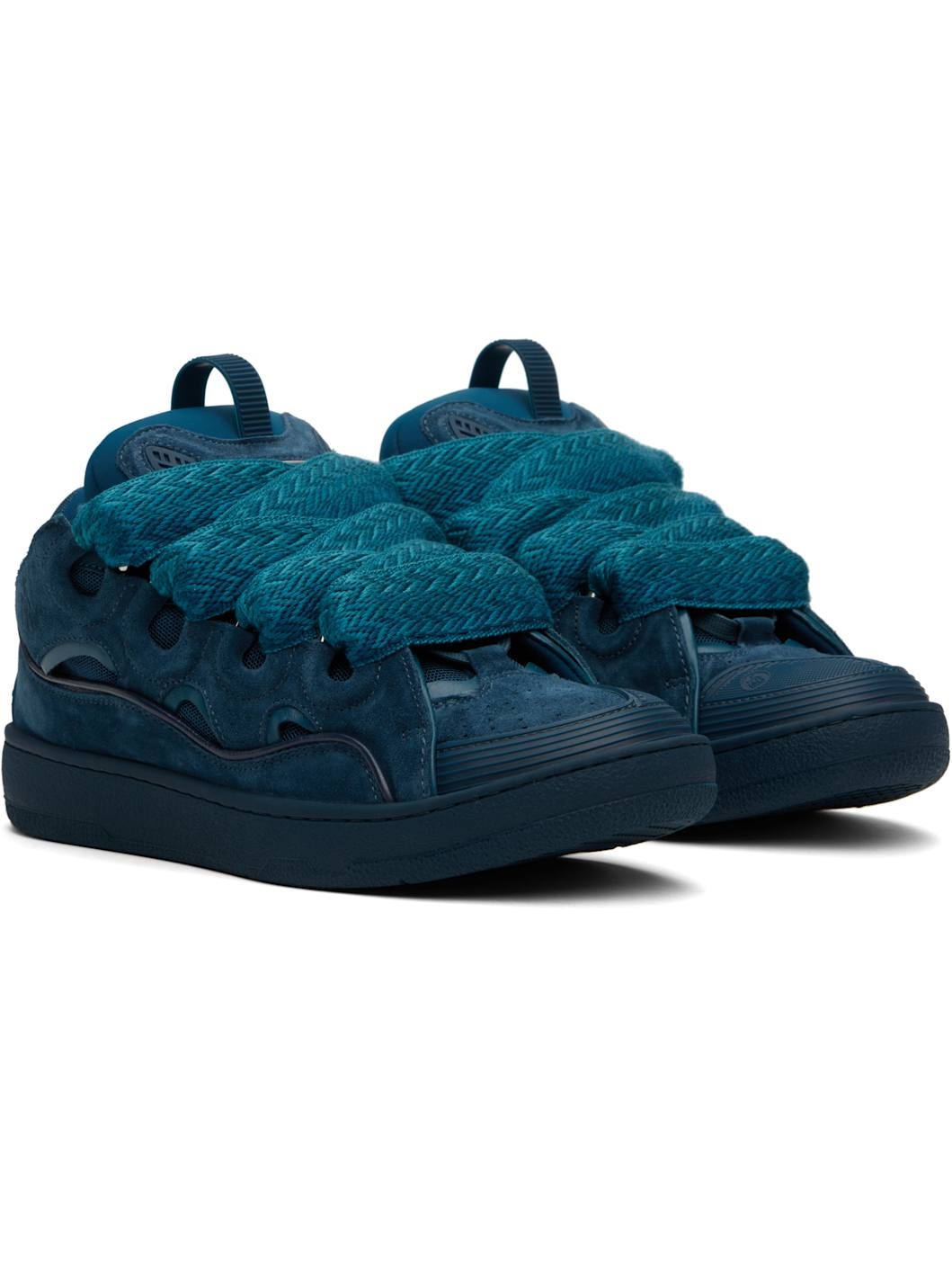 Blue Curb Leather Sneakers - 4