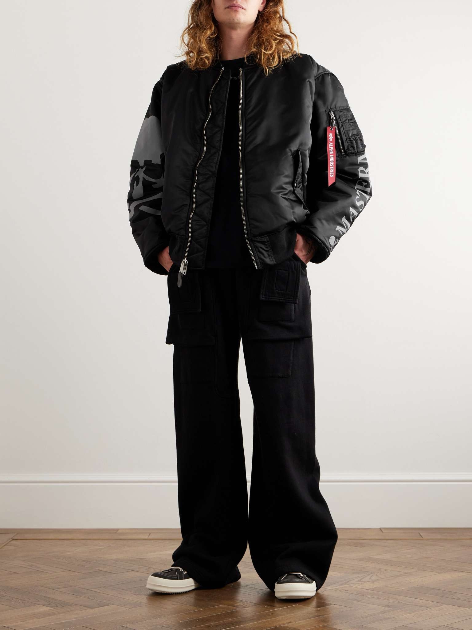 完売レア品PRINTED BOMBER JACKET MA1 ナイロンジャケット Black-Oakland-Athletics-Alpha-