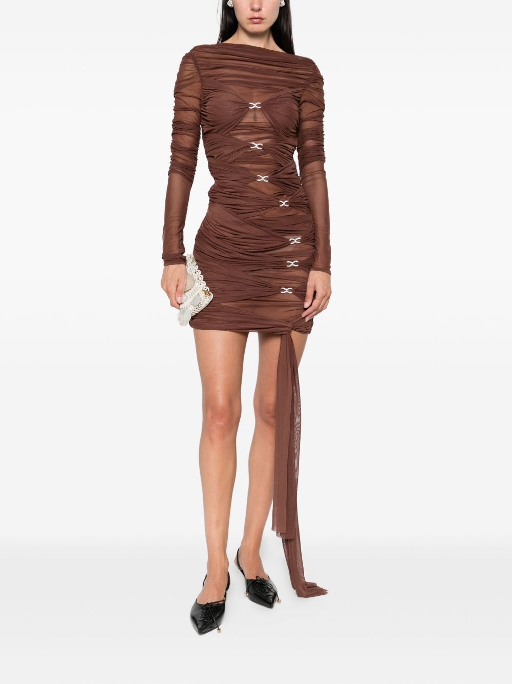 crystal-embellished draped dress - 2