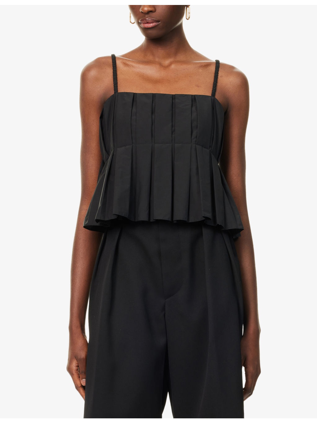 Pleated Crop Cotton-Blend Top - 3