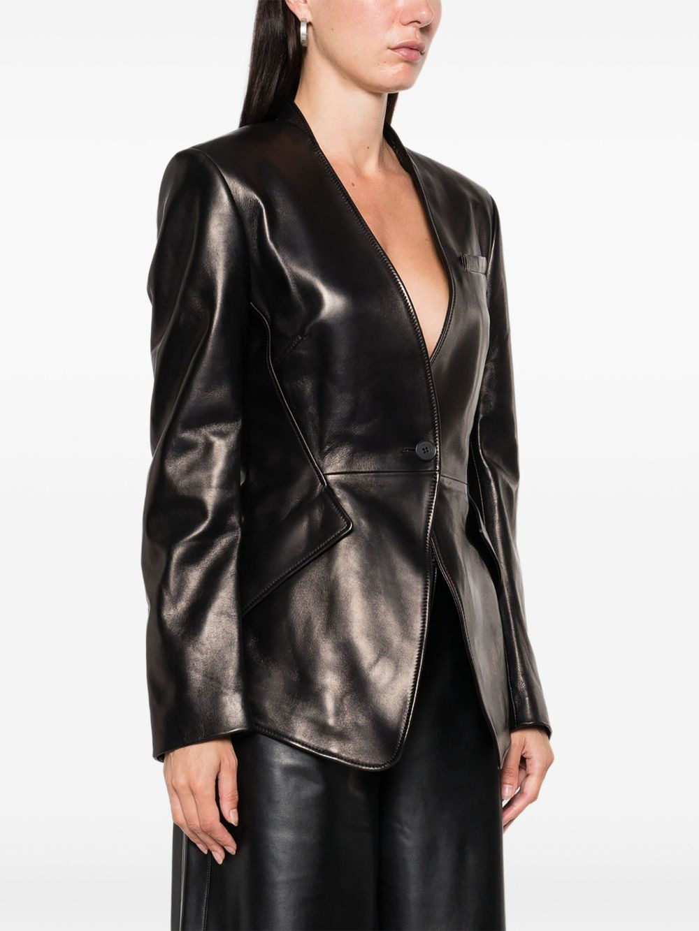 single-breasted calfskin leather jacket - 3