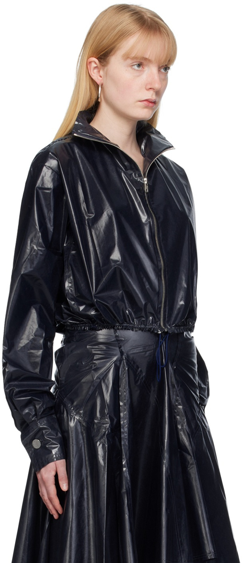 TALIA BYRE Navy Shiny Bomber Jacket outlook