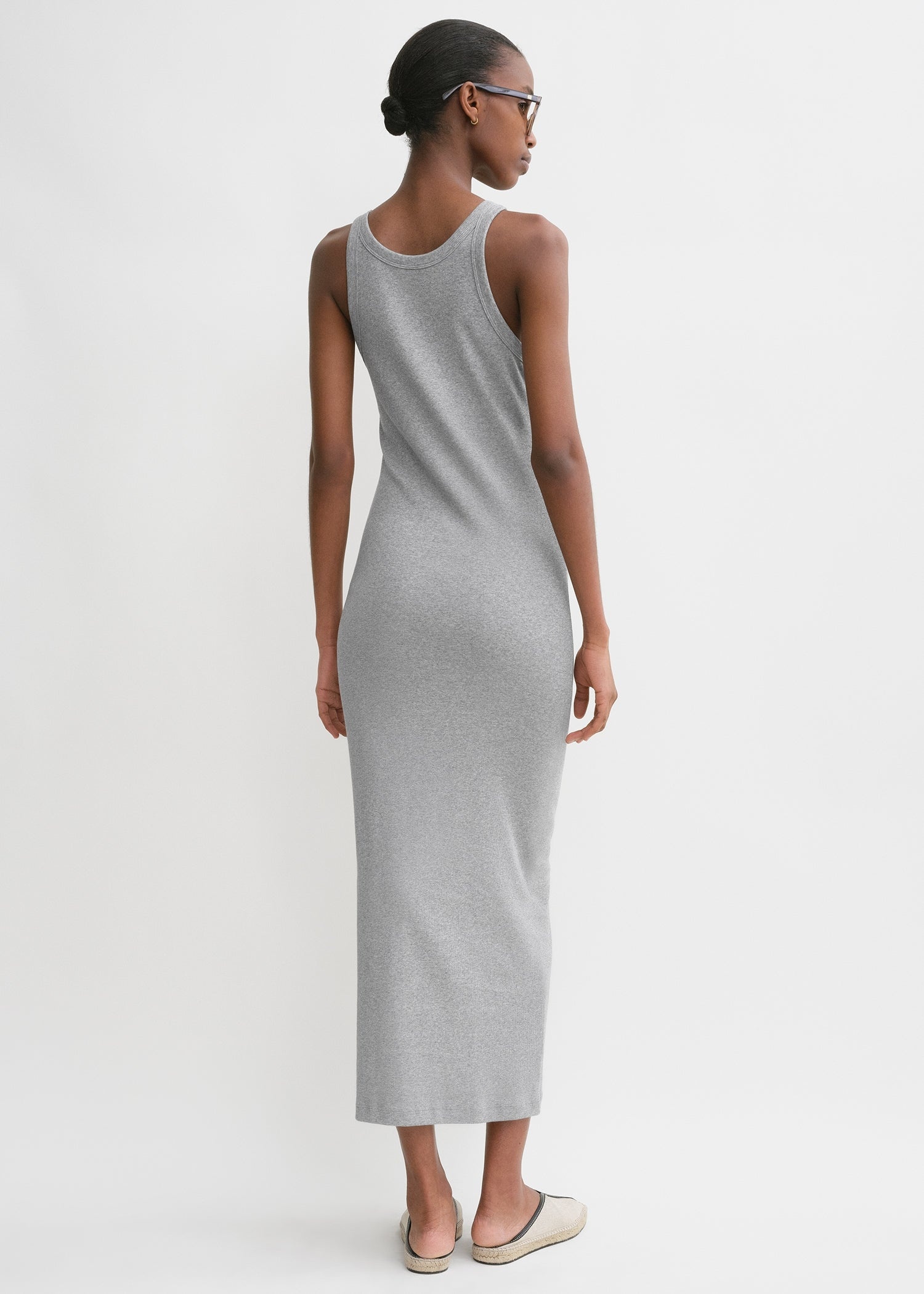 Curved rib tank dress grey melange - 4