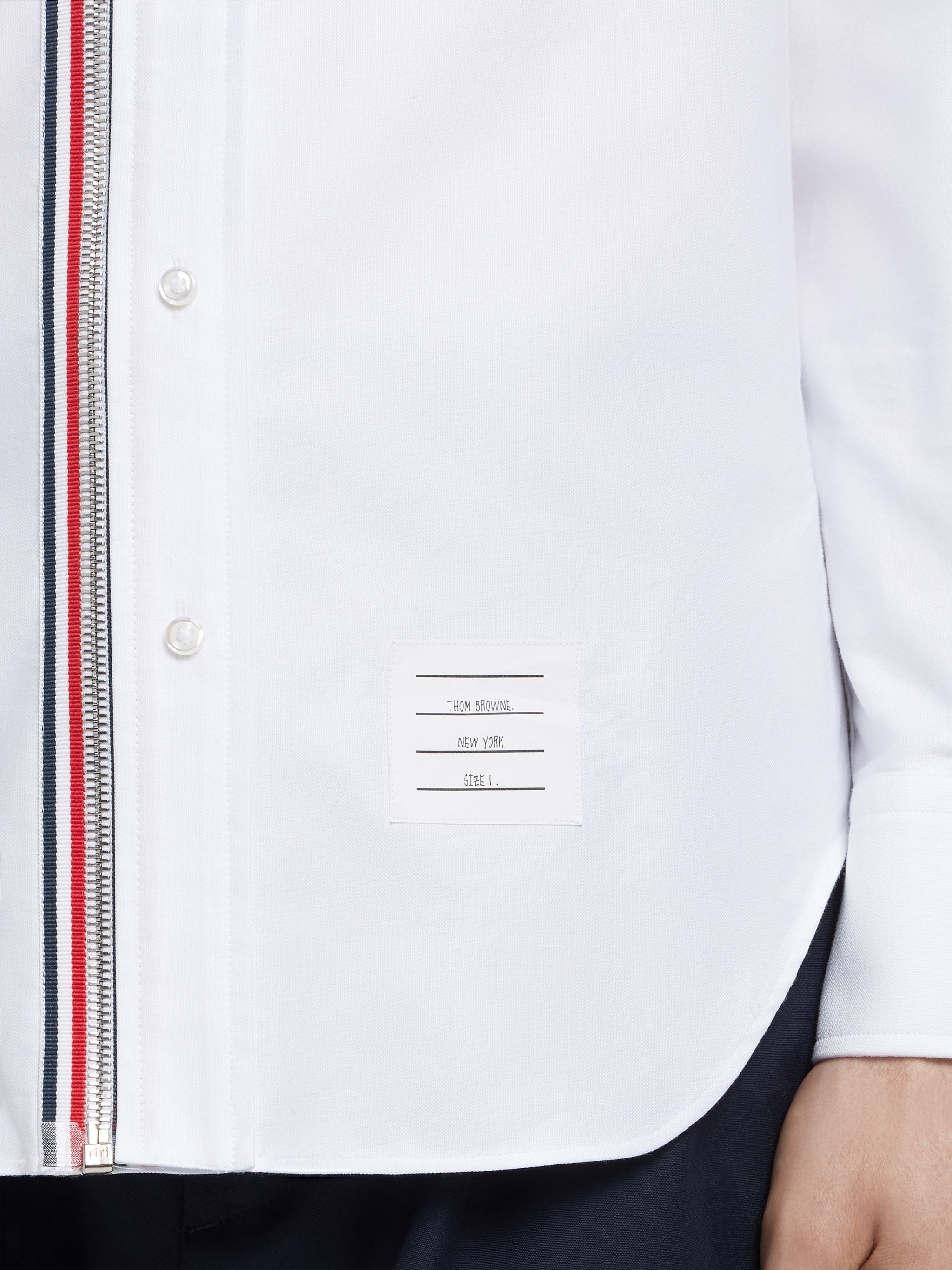 White Oxford Bicolor 4-bar Zip-front Shirt - 6