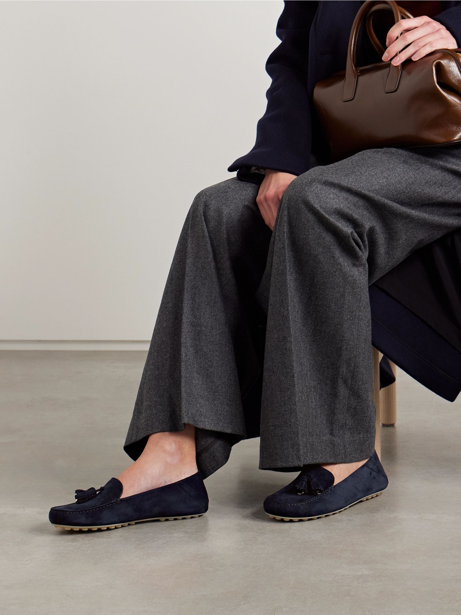 Tasseled suede collapsible-heel loafers Navy - 2