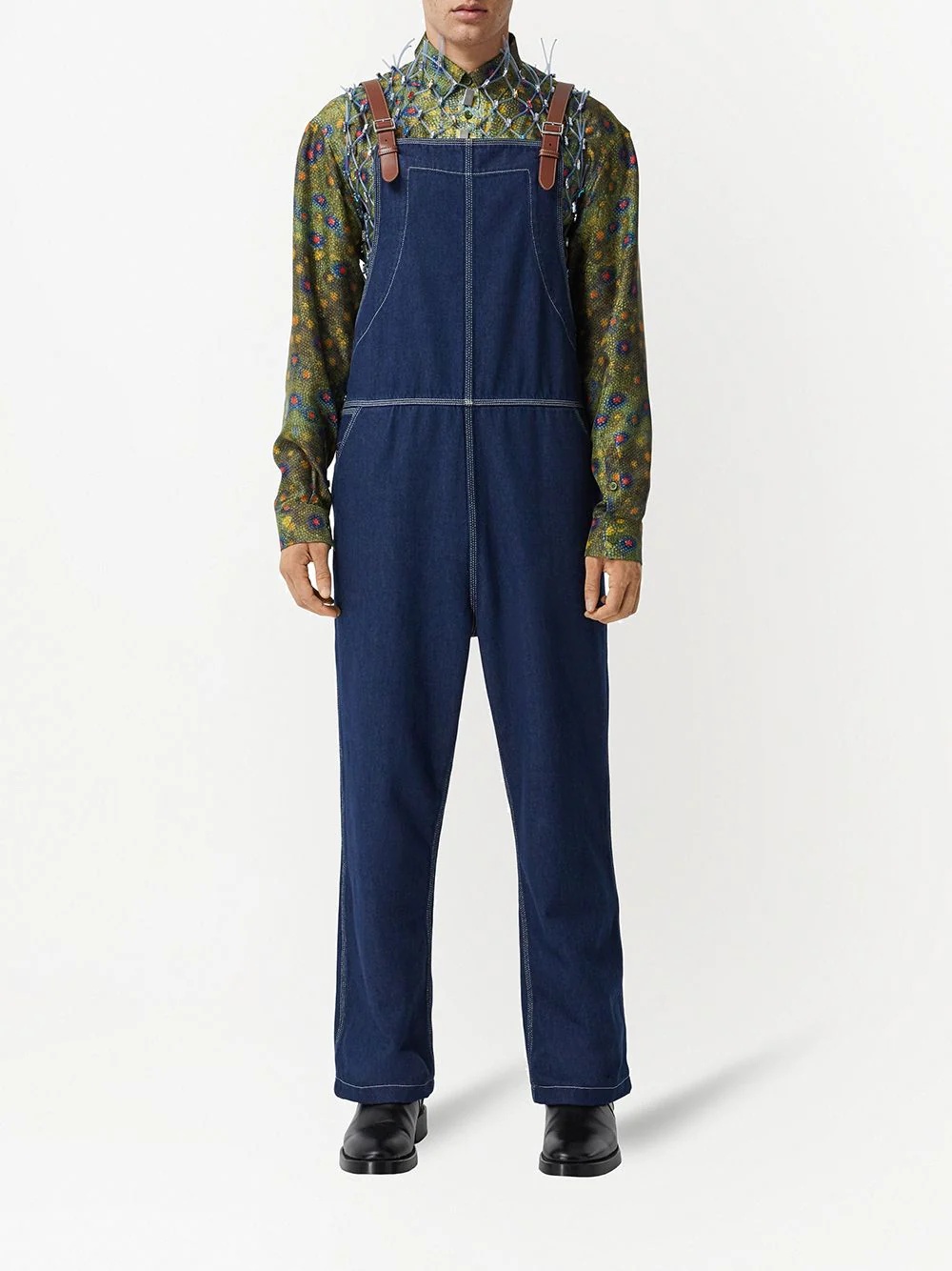 topstitch denim jumpsuit - 2