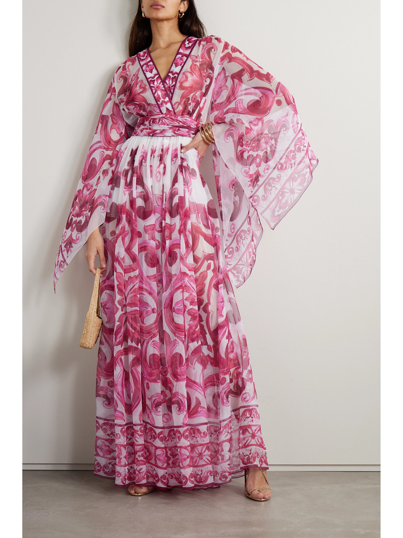 Dolce & Gabbana Majolica Belted Printed Silk-chiffon Jumpsuit outlook