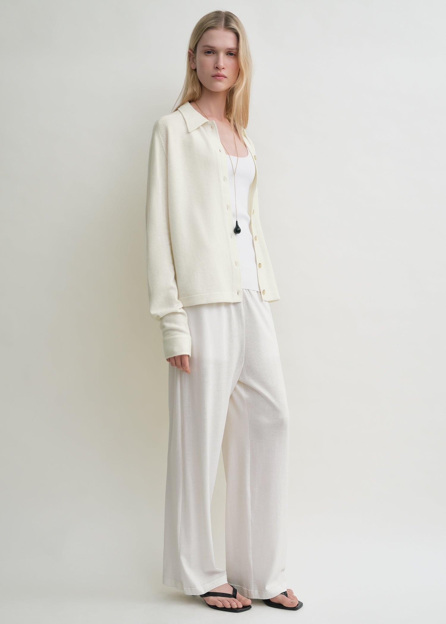 Raglan-sleeve cashmere cardigan white - 3