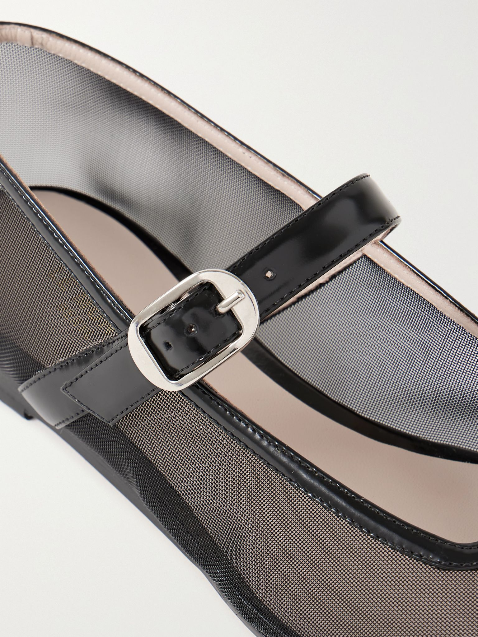 Patent leather-trimmed mesh Mary Jane ballet flats Black - 4