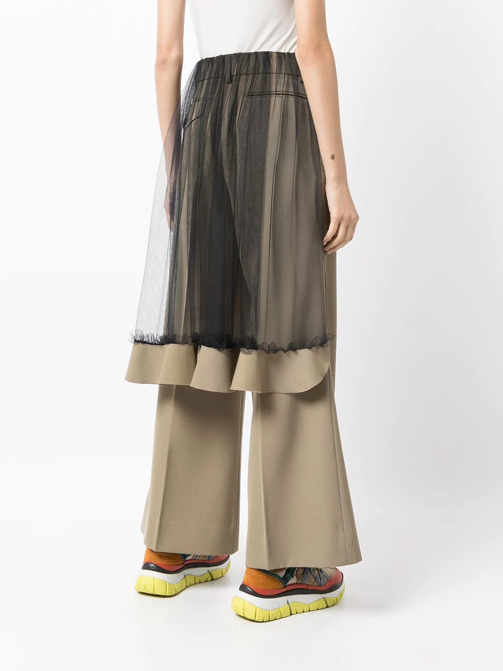 tulle-overlay flared trousers - 4