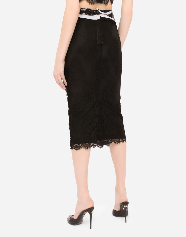 Chantilly lace pencil skirt with sequin embellishment - 5