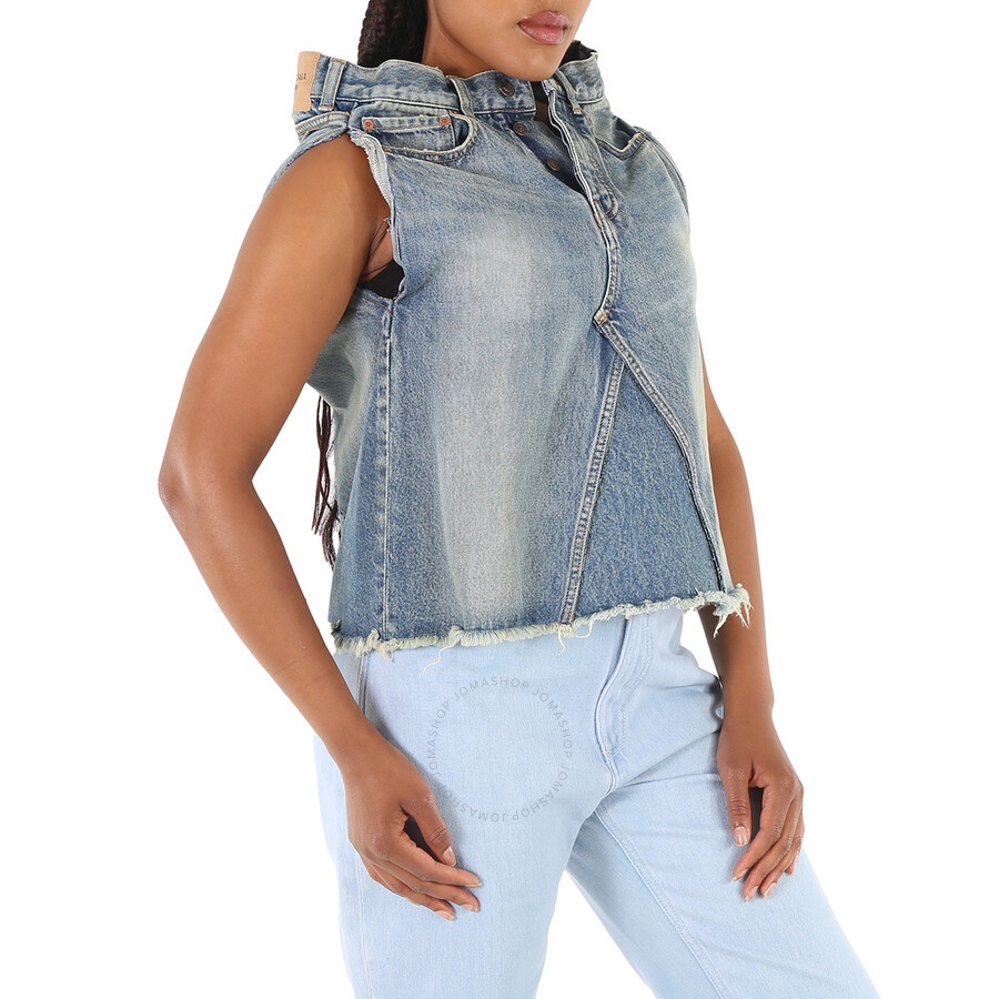 Balenciaga Ladies True Blue Sleeveless Denim Asymmetrical Top - 2